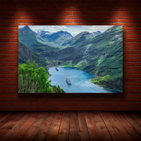 Картина на полотні «смарагдове гірське озеро та водоспади», 55×35 см (N1102)