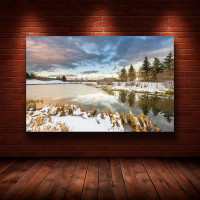Картина на полотні «Засніжені гори та ялинки» (N695), 55×35 см