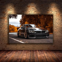 Картина на полотні «Темний спортивний автомобіль в осінньому пейзажі» (M172), 55см×35см