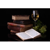 Картина на полотні «Кава, вино та книги» (F114), 55см×35см